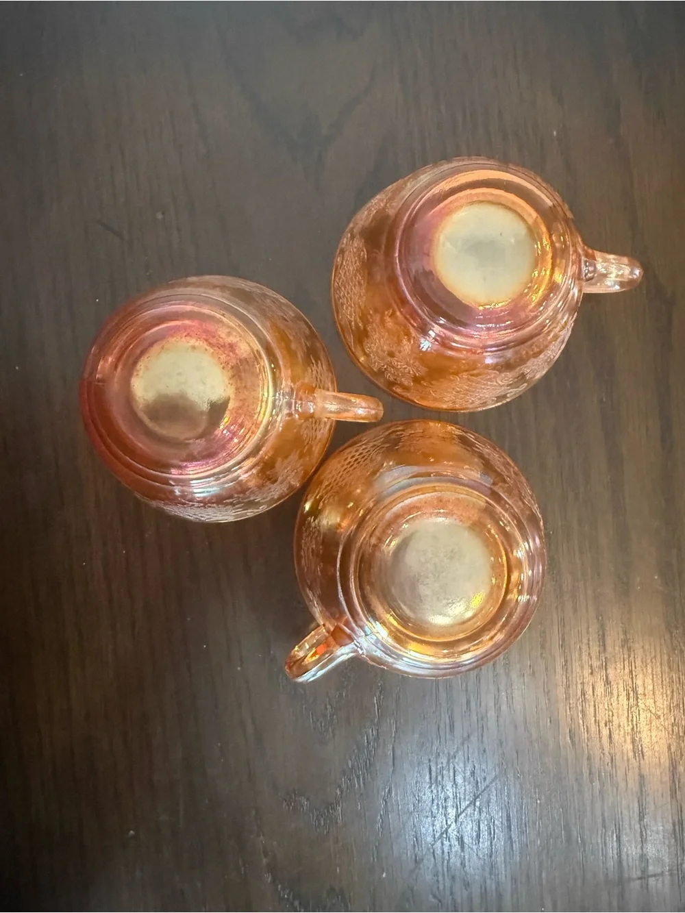 3 pc Vintage Federal Carnival Glass Normandie Bouquet Marigold Iridescent Cups